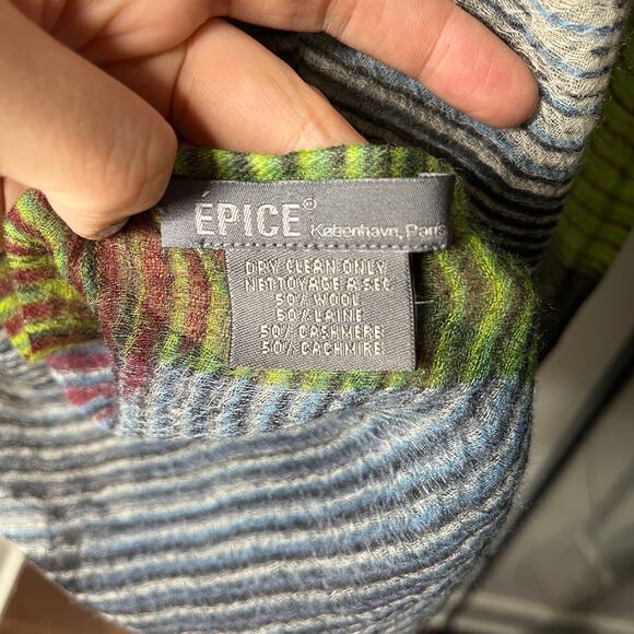 Epice Women's Scarf Alaska Kaleidoscope Stripe Multicored Wool Cashmere - Picture 3 of 9